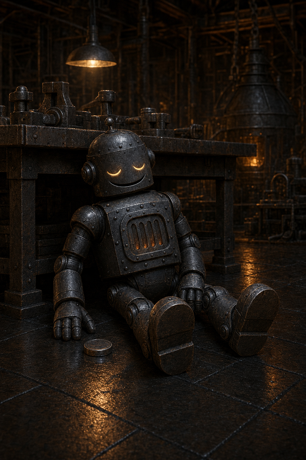 Iron the mascot powered down, resting until the next daily bonus